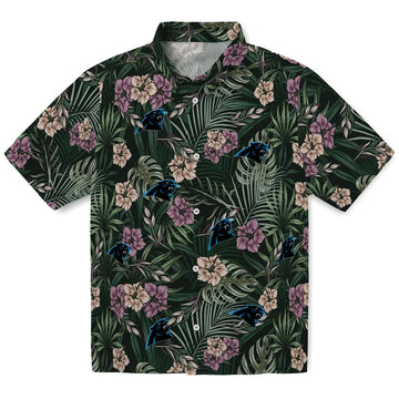 Carolina Panthers Hawaiian Shirt - Hibiscus Leaves Pattern | Moonbestprint