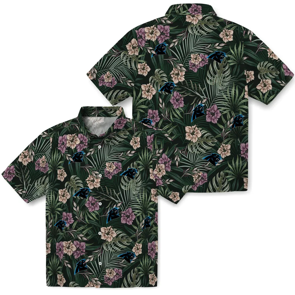 Carolina Panthers Hawaiian Shirt - Hibiscus Leaves Pattern | Moonbestprint