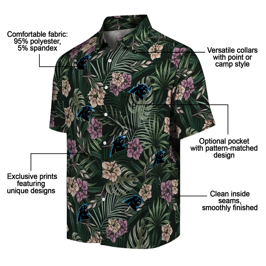Carolina Panthers Hawaiian Shirt - Hibiscus Leaves Pattern | Moonbestprint