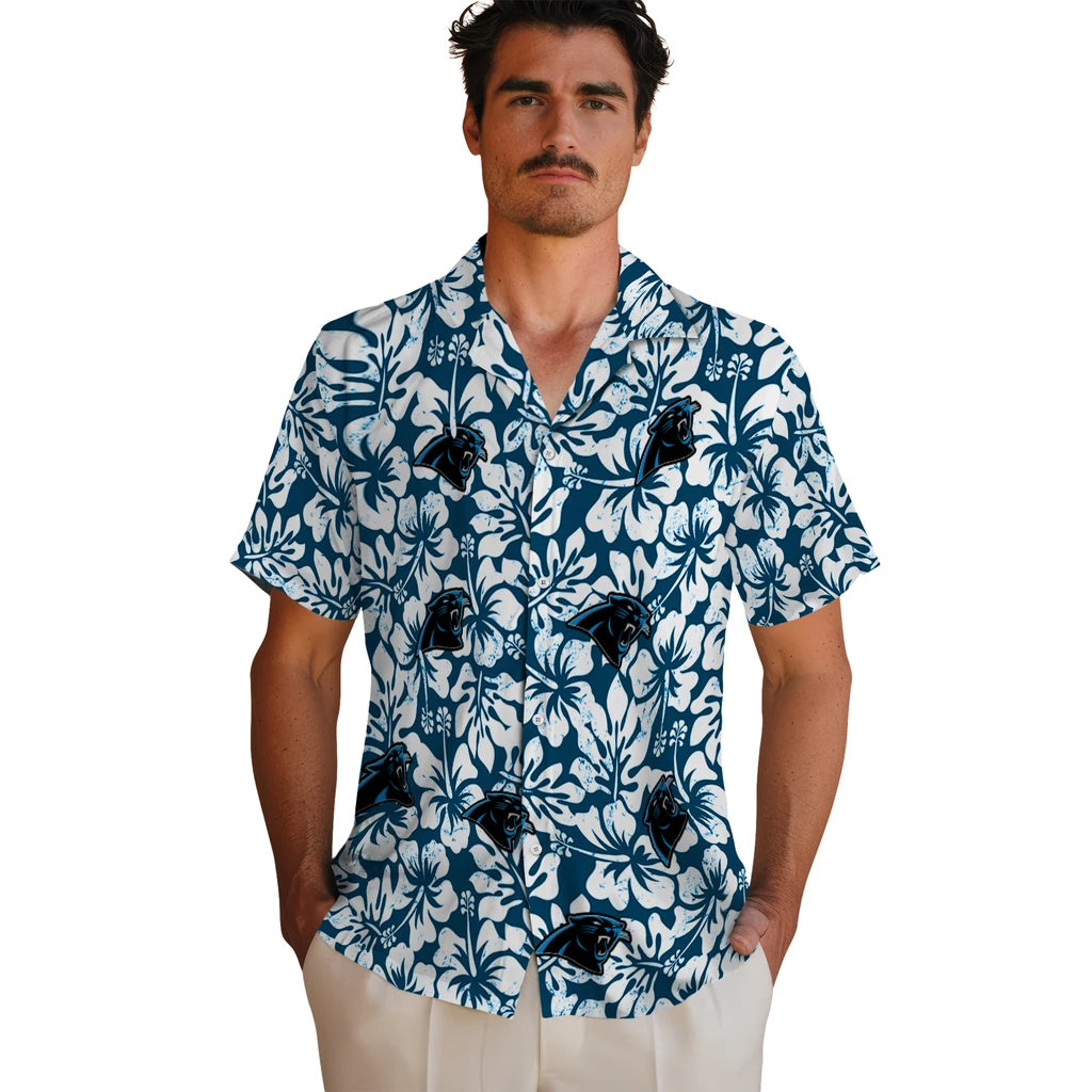 Carolina Panthers Hawaiian Shirt - Hibiscus Motif | Moonbestprint