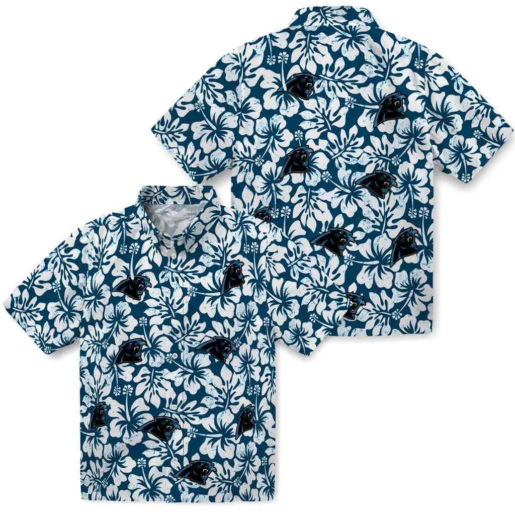 Carolina Panthers Hawaiian Shirt - Hibiscus Motif | Moonbestprint