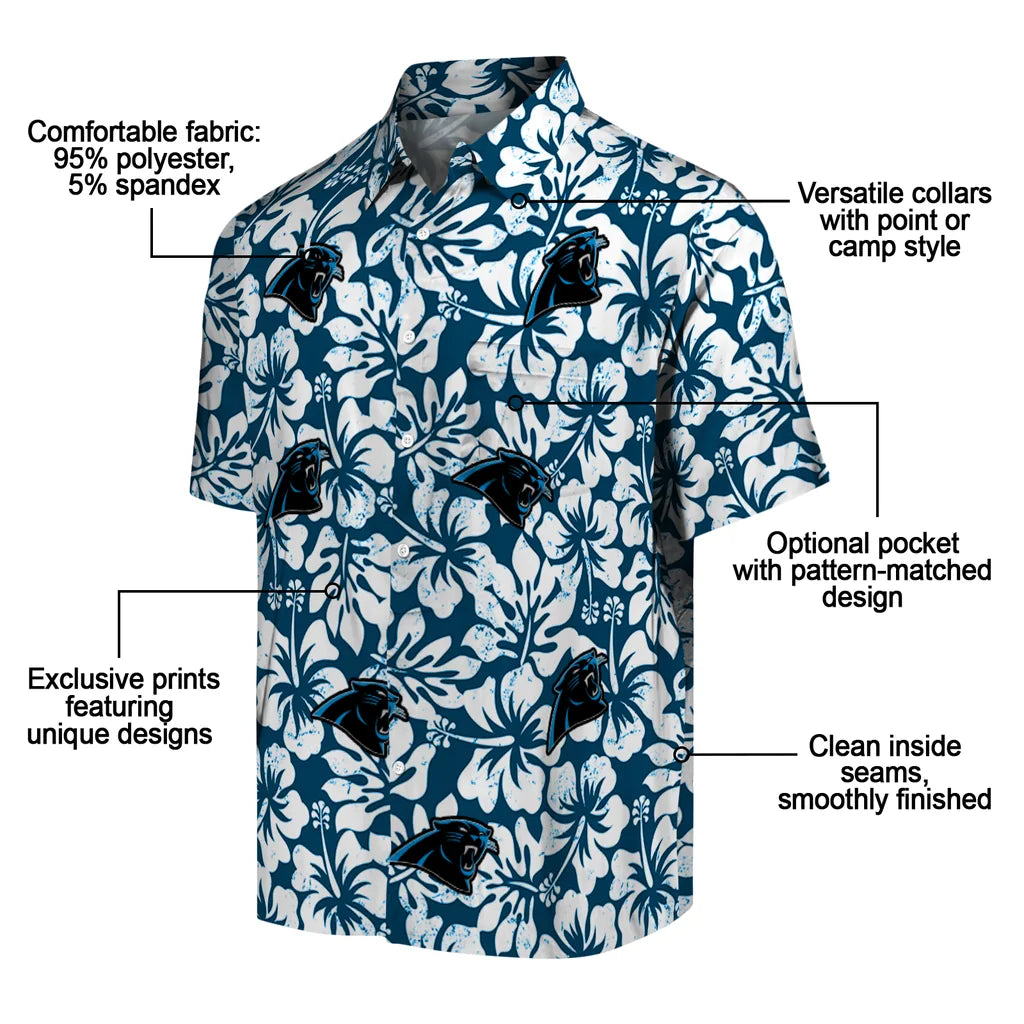 Carolina Panthers Hawaiian Shirt - Hibiscus Motif | Moonbestprint