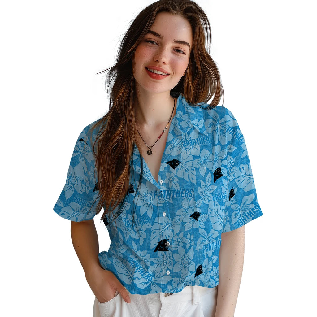 Carolina Panthers Hawaiian Shirt - Hibiscus Oasis | Moonbestprint
