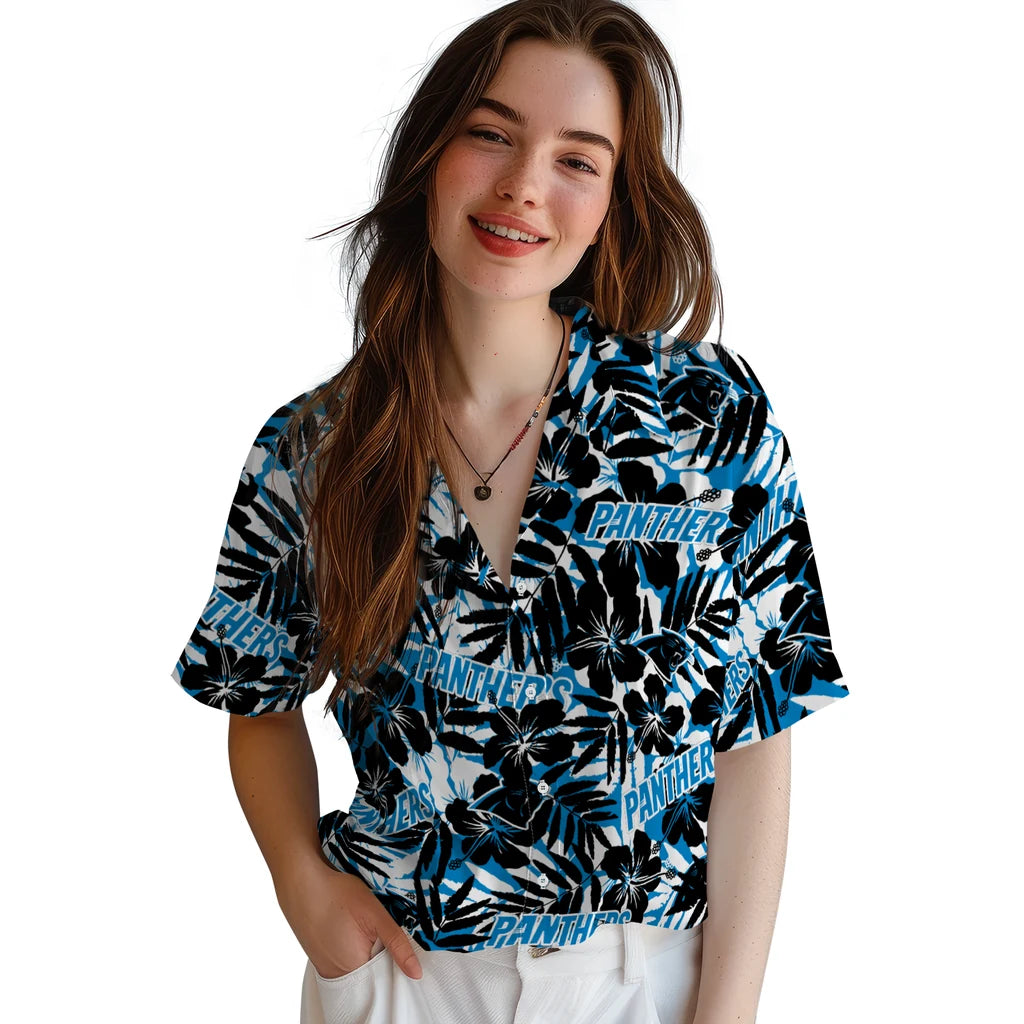 Carolina Panthers Hawaiian Shirt - Hibiscus Overlay | Moonbestprint