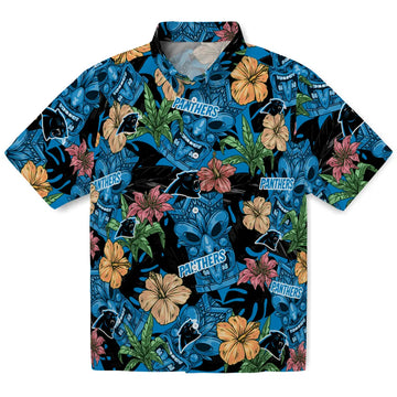 Carolina Panthers Hawaiian Shirt - Hibiscus Tiki Jungle | Moonbestprint