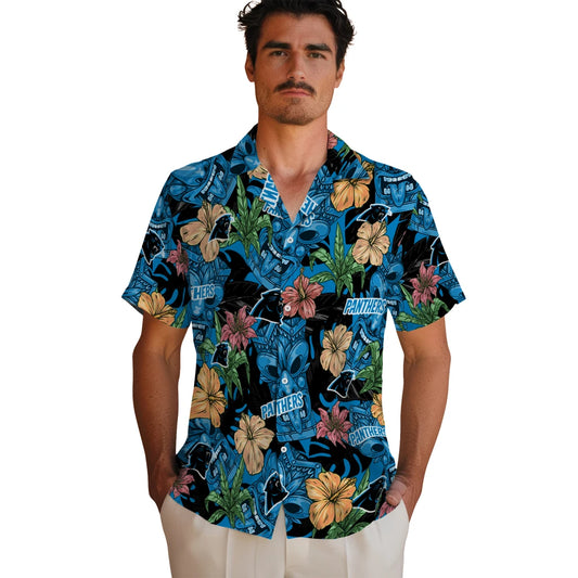 Carolina Panthers Hawaiian Shirt - Hibiscus Tiki Jungle | Moonbestprint