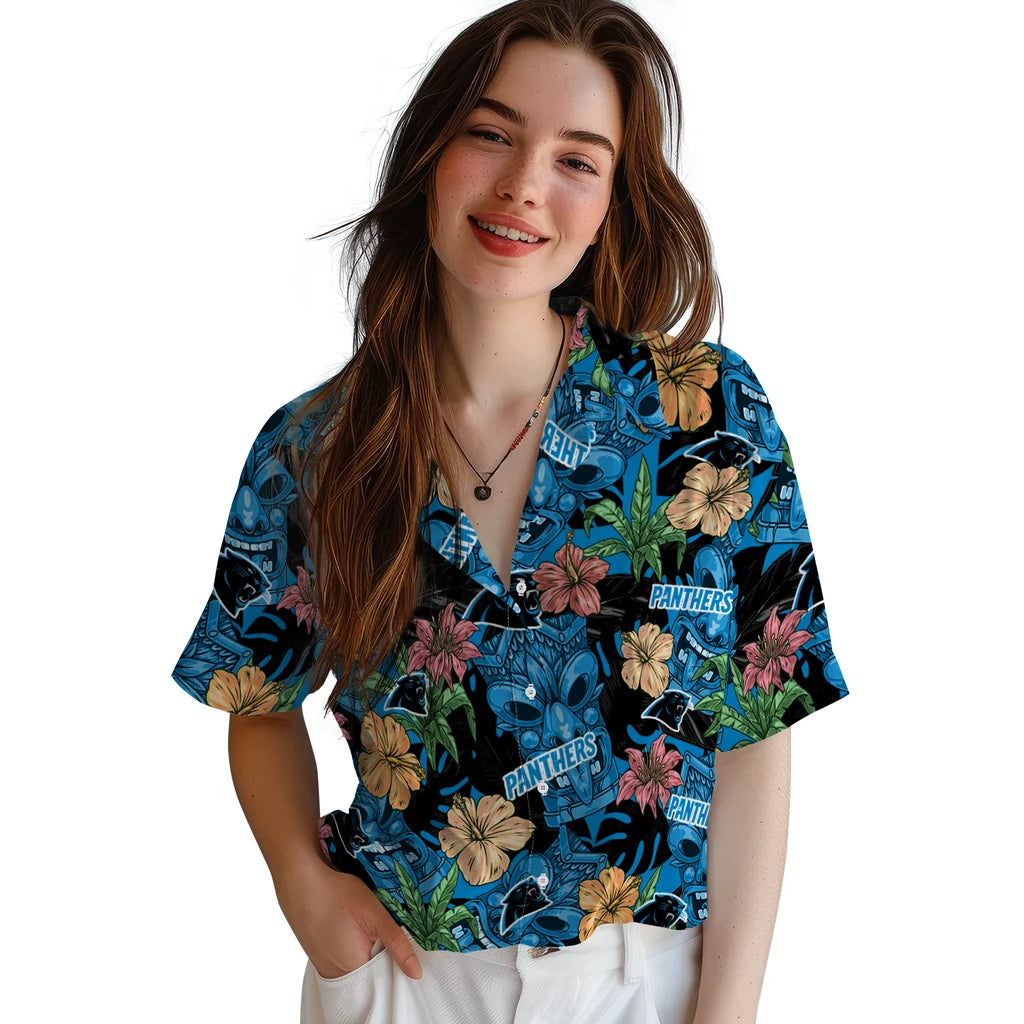 Carolina Panthers Hawaiian Shirt - Hibiscus Tiki Jungle | Moonbestprint