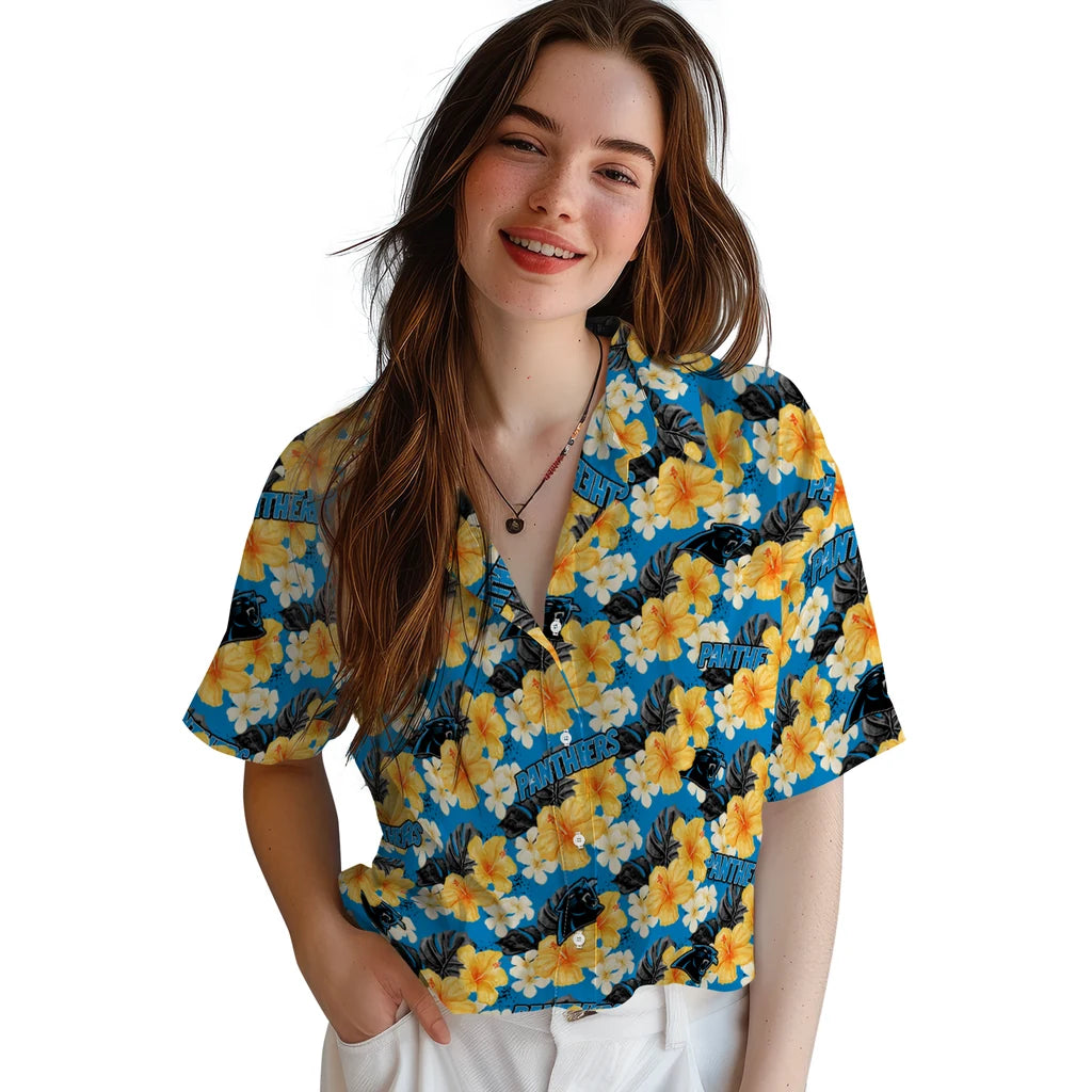 Carolina Panthers Hawaiian Shirt - Hibiscus Tropics | Moonbestprint