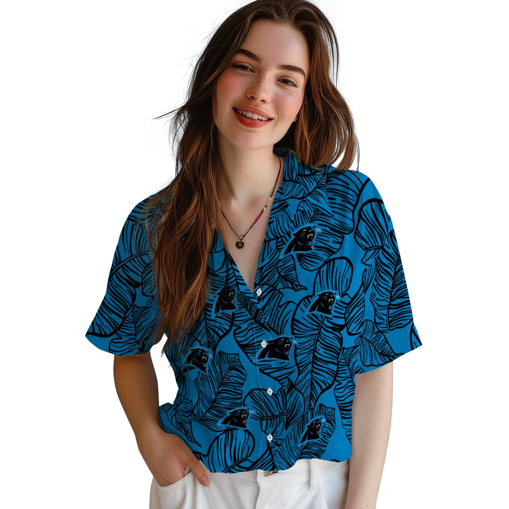 Carolina Panthers Hawaiian Shirt - Leaf Outline | Moonbestprint