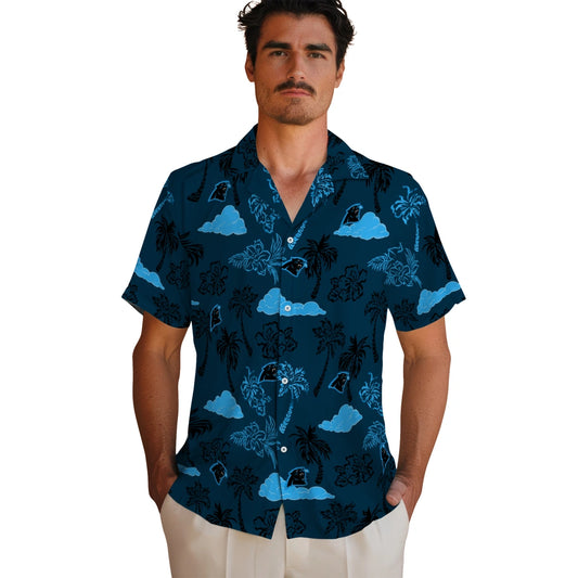 Carolina Panthers Hawaiian Shirt - Palm And Clouds | Moonbestprint
