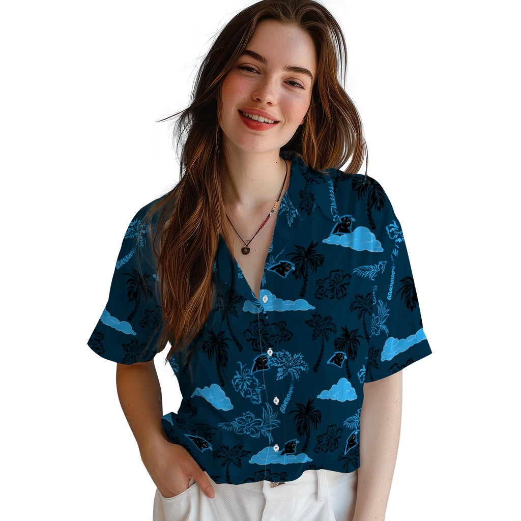 Carolina Panthers Hawaiian Shirt - Palm And Clouds | Moonbestprint