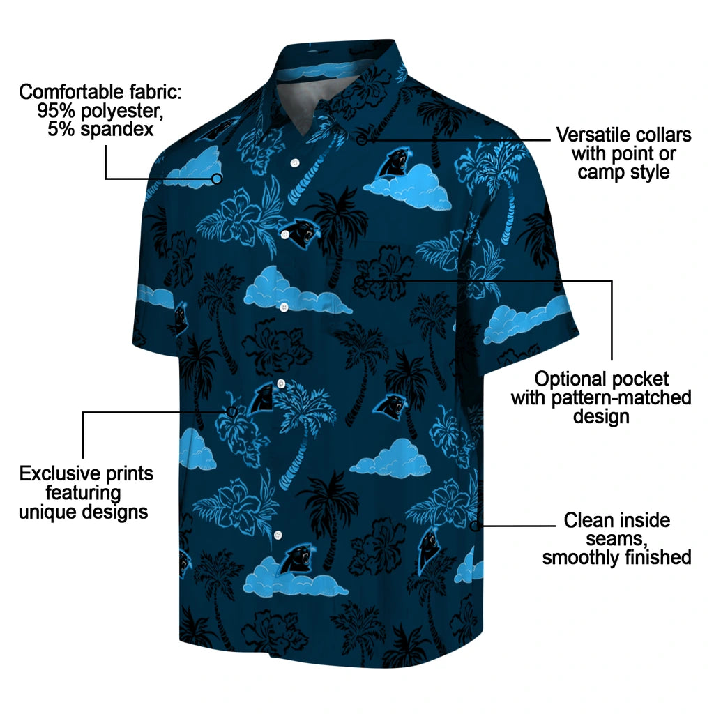 Carolina Panthers Hawaiian Shirt - Palm And Clouds | Moonbestprint