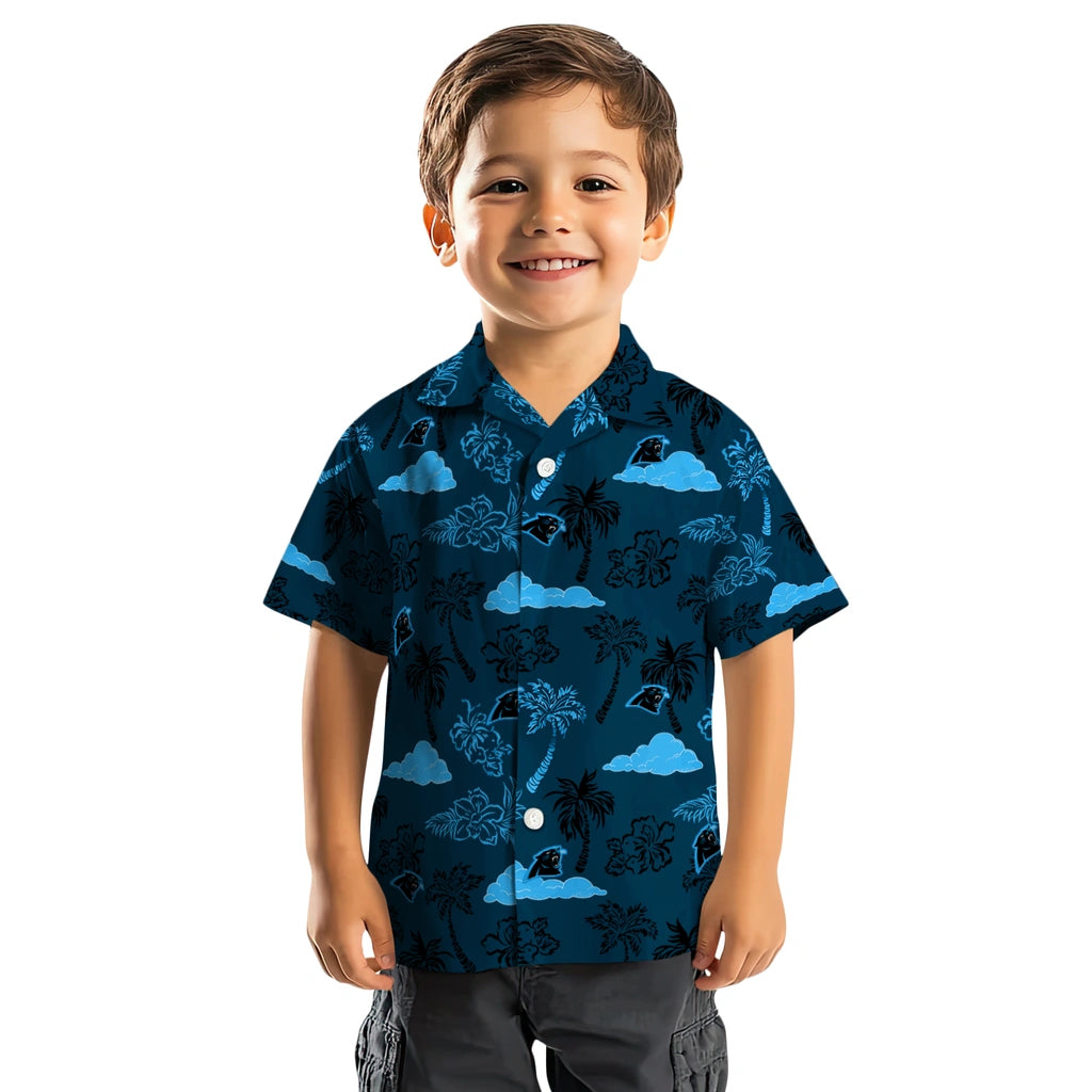 Carolina Panthers Hawaiian Shirt - Palm And Clouds | Moonbestprint