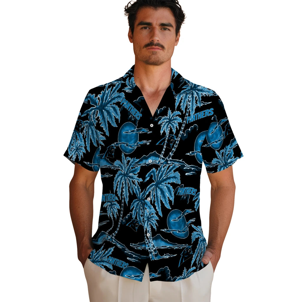 Carolina Panthers Hawaiian Shirt - Palm Sunset | Moonbestprint