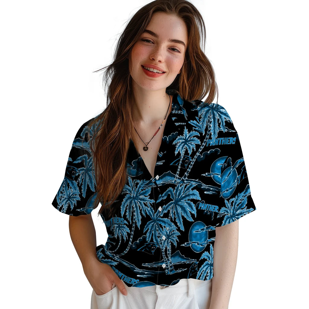 Carolina Panthers Hawaiian Shirt - Palm Sunset | Moonbestprint