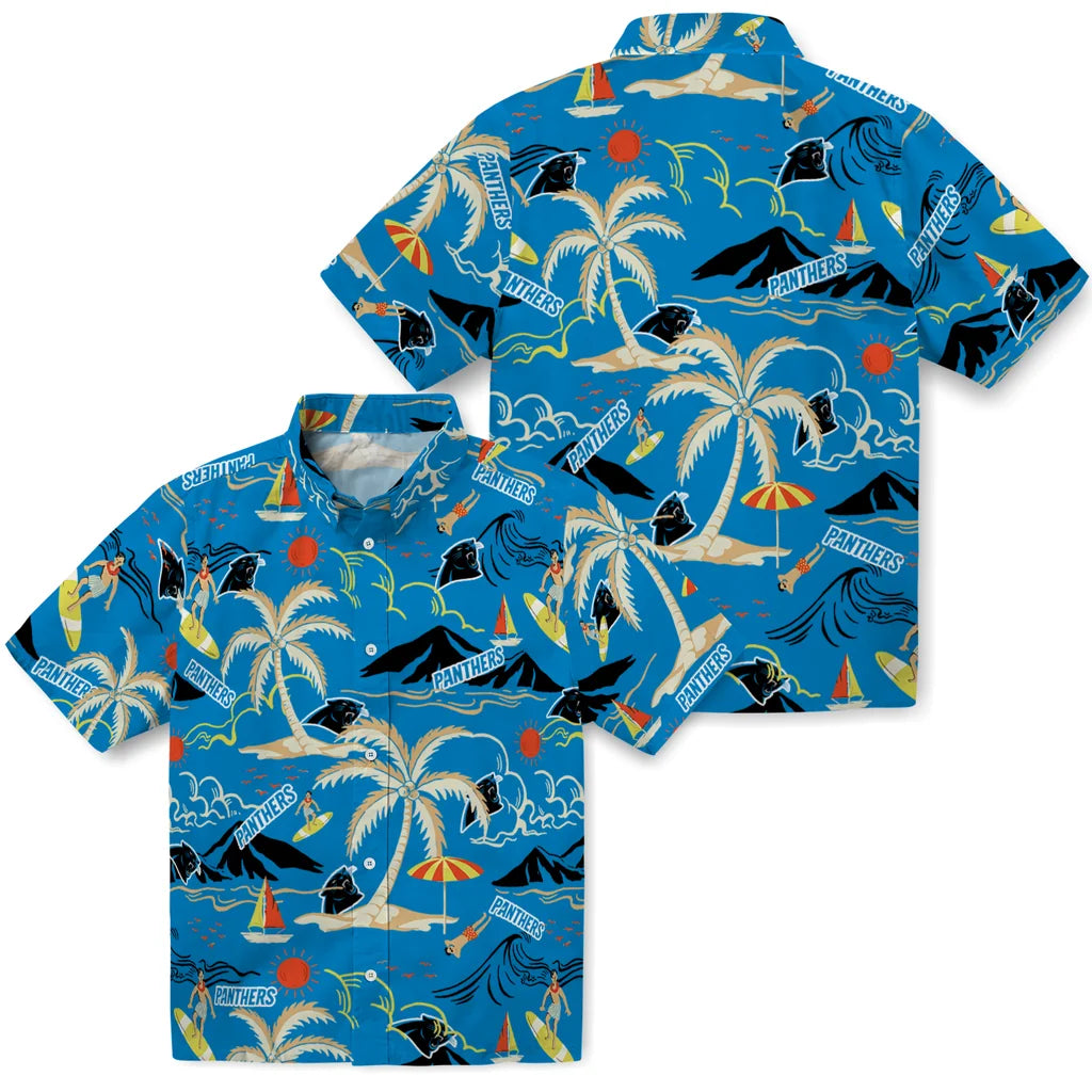 Carolina Panthers Hawaiian Shirt - Palm Tree Island | Moonbestprint