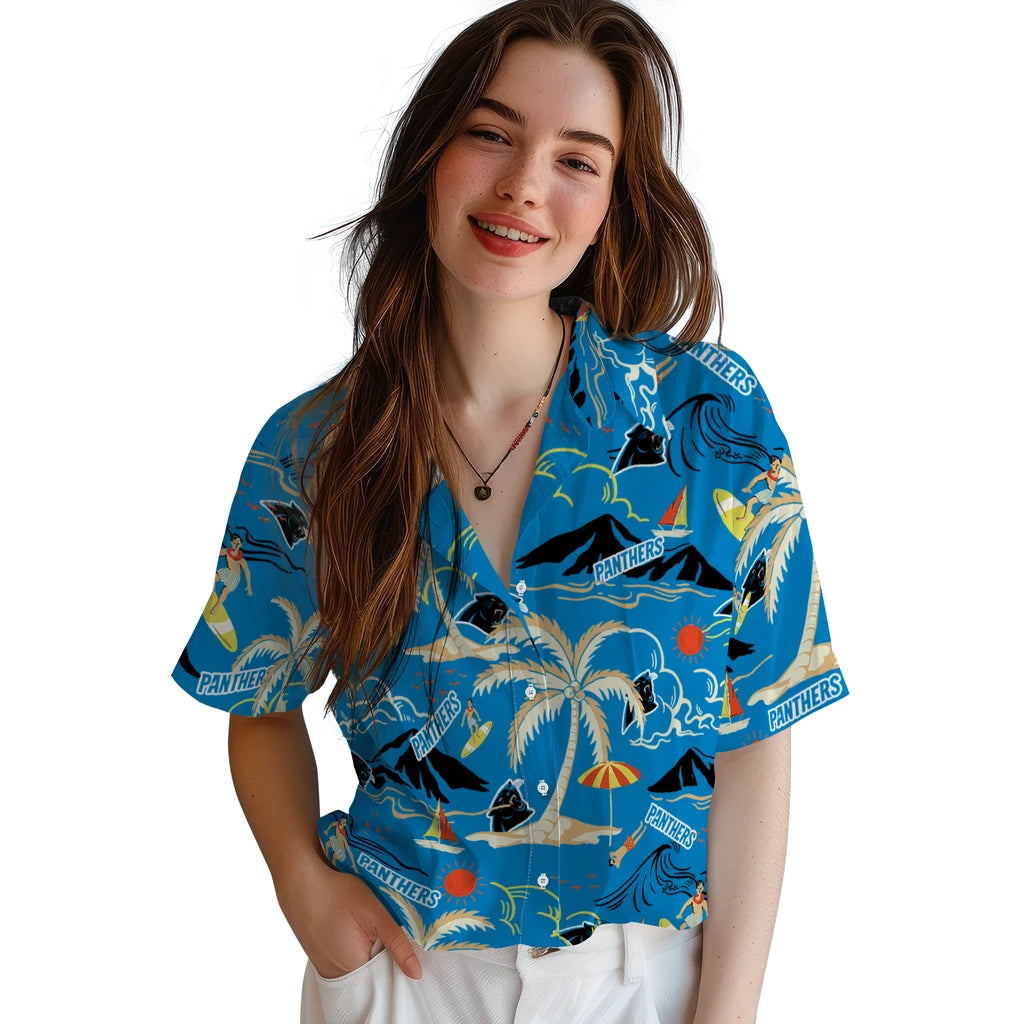 Carolina Panthers Hawaiian Shirt - Palm Tree Island | Moonbestprint