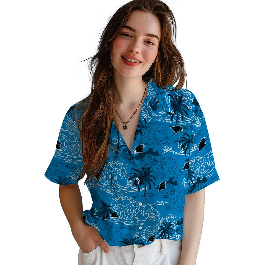 Carolina Panthers Hawaiian Shirt - Wave Palm | Moonbestprint
