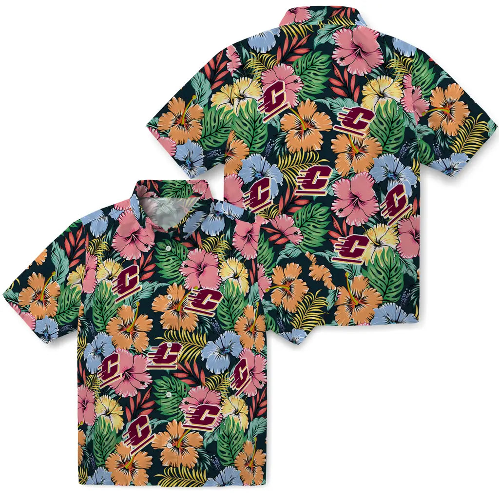 Central Michigan Chippewas Hawaiian Shirt - Brilliant Hibiscus Garden | Moonbestprint