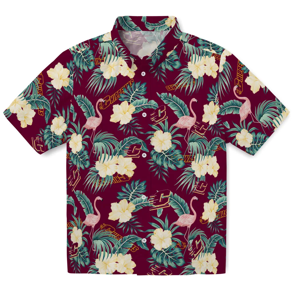 Central Michigan Chippewas Hawaiian Shirt - Flamingo and Hibiscus | Moonbestprint
