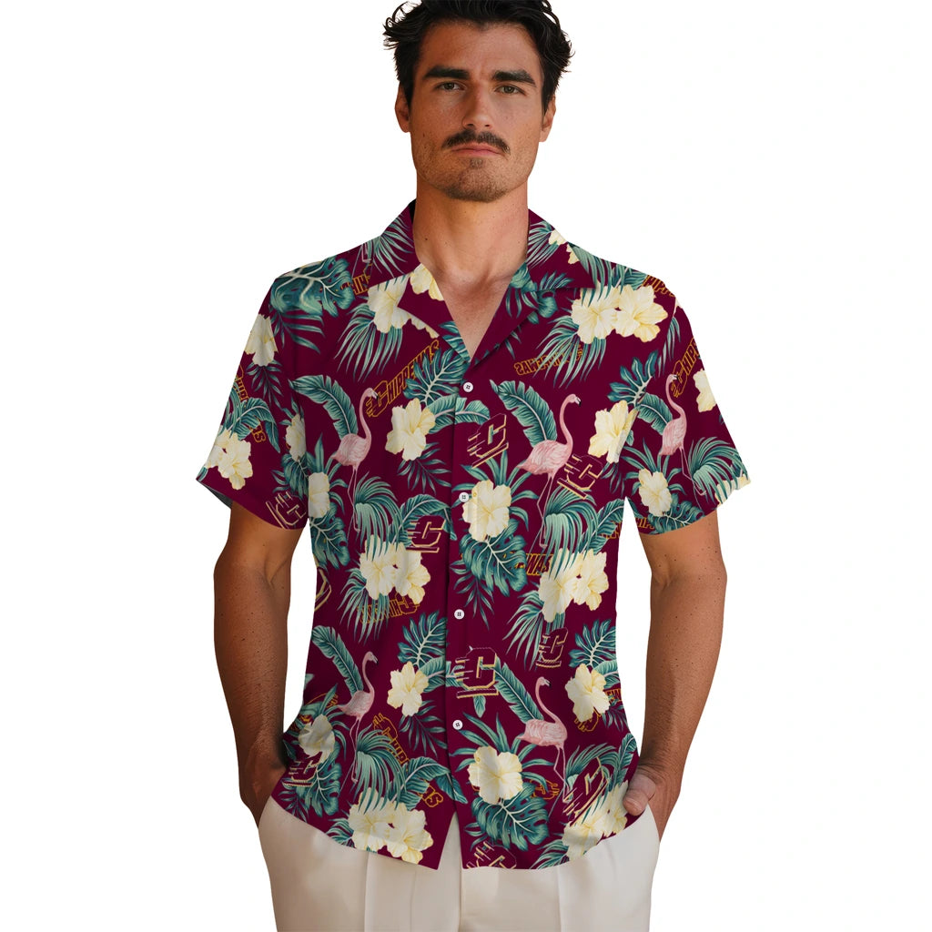 Central Michigan Chippewas Hawaiian Shirt - Flamingo and Hibiscus | Moonbestprint
