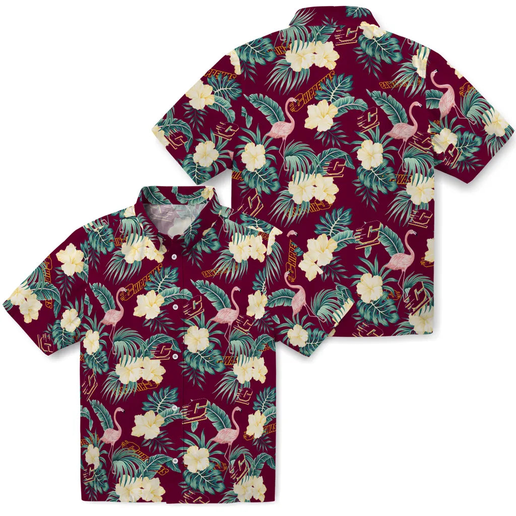 Central Michigan Chippewas Hawaiian Shirt - Flamingo and Hibiscus | Moonbestprint
