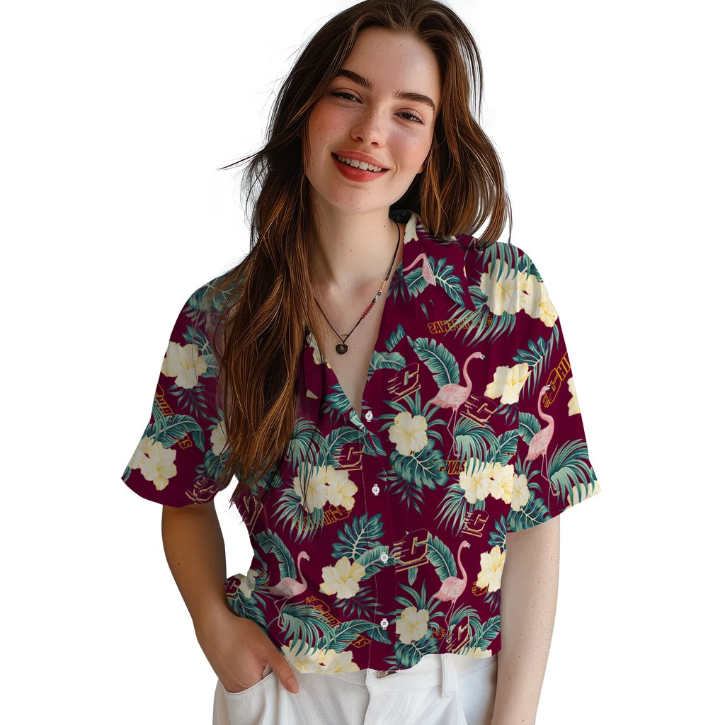 Central Michigan Chippewas Hawaiian Shirt - Flamingo and Hibiscus | Moonbestprint