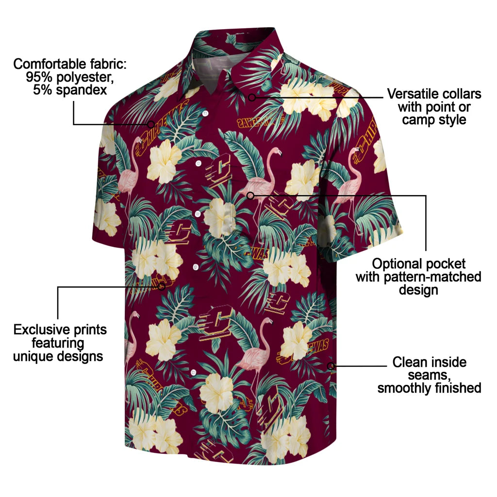 Central Michigan Chippewas Hawaiian Shirt - Flamingo and Hibiscus | Moonbestprint
