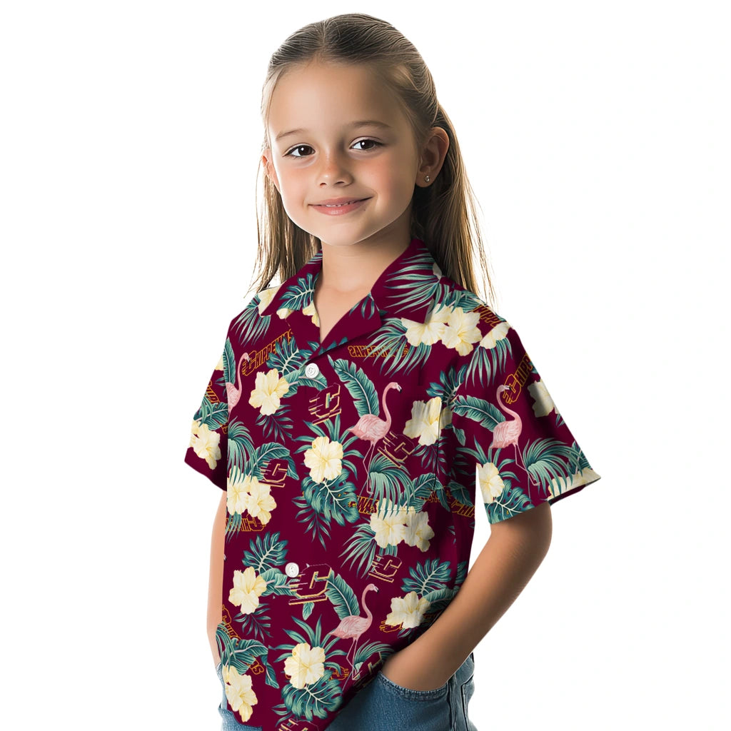 Central Michigan Chippewas Hawaiian Shirt - Flamingo and Hibiscus | Moonbestprint