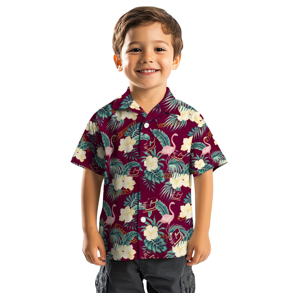 Central Michigan Chippewas Hawaiian Shirt - Flamingo and Hibiscus | Moonbestprint