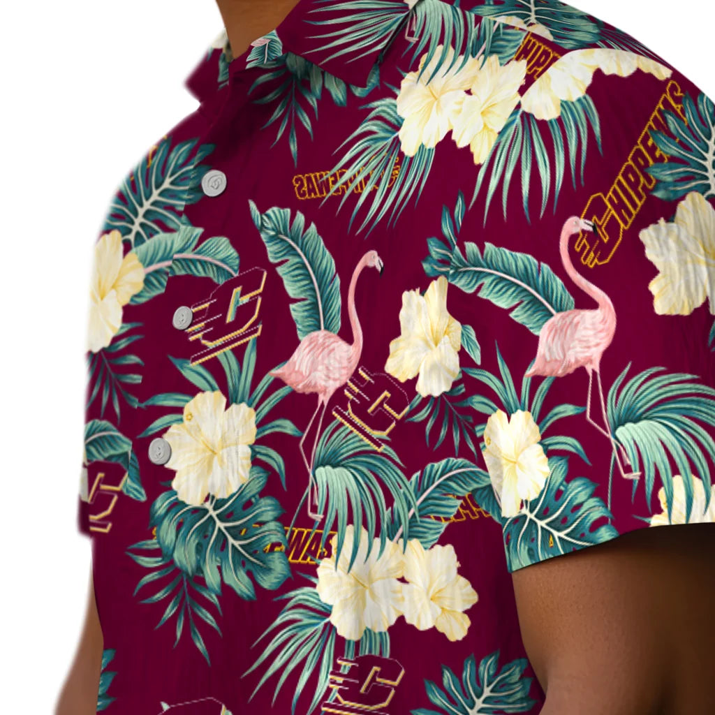Central Michigan Chippewas Hawaiian Shirt - Flamingo and Hibiscus | Moonbestprint