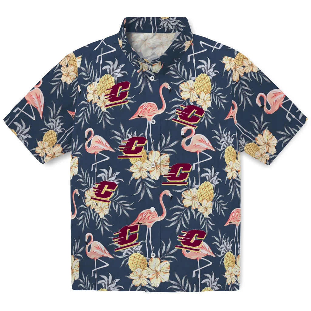 Central Michigan Chippewas Hawaiian Shirt - Flamingo Hibiscus | Moonbestprint