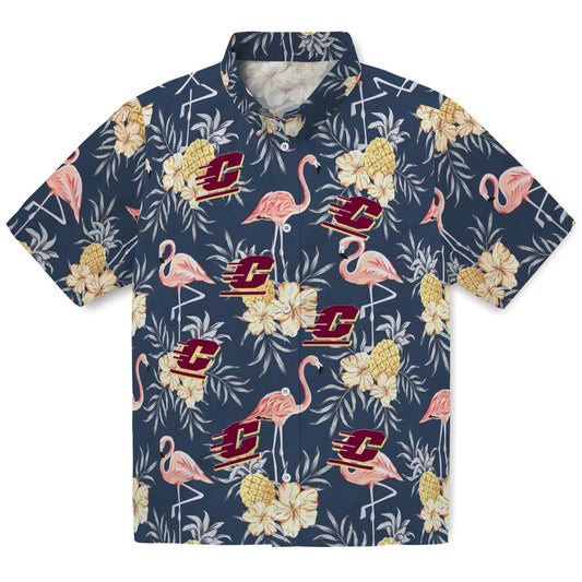 Central Michigan Chippewas Hawaiian Shirt - Flamingo Hibiscus | Moonbestprint
