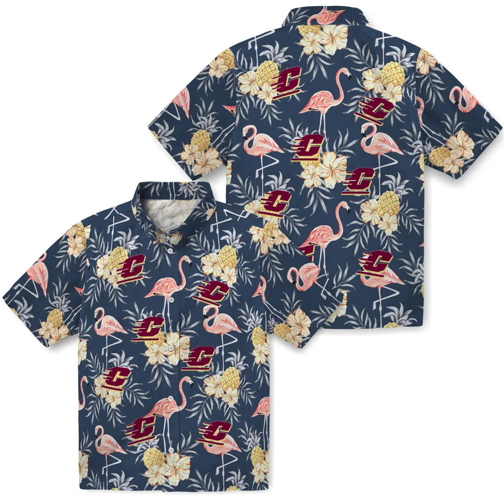 Central Michigan Chippewas Hawaiian Shirt - Flamingo Hibiscus | Moonbestprint