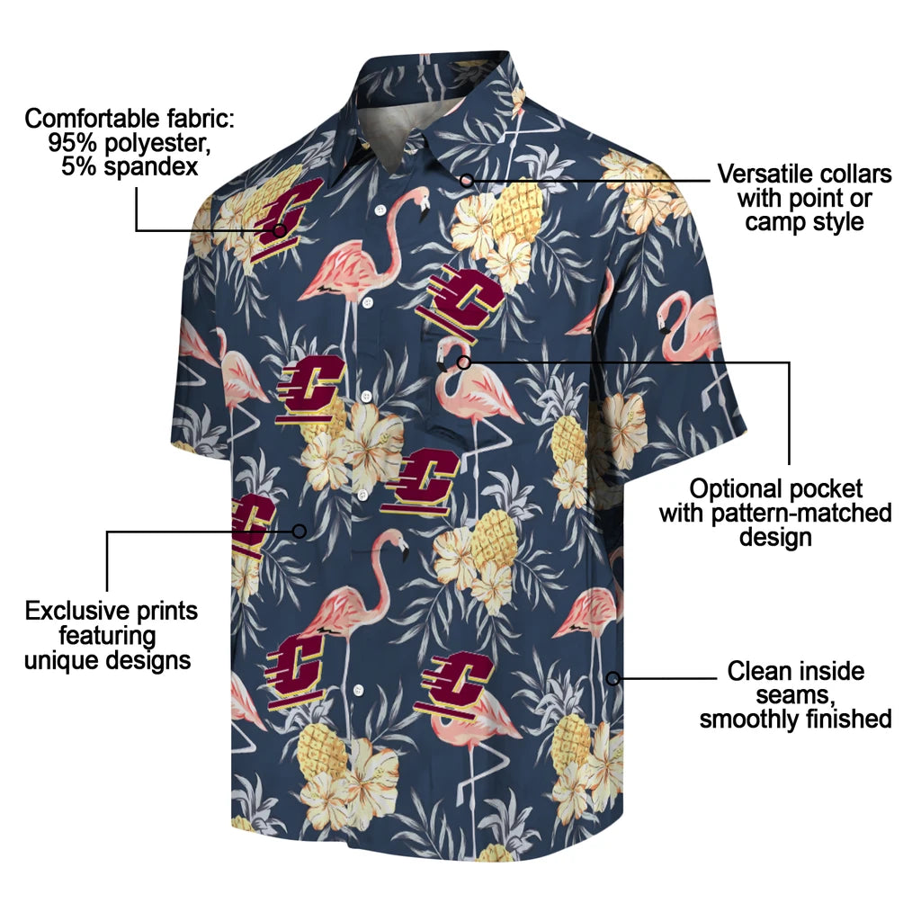 Central Michigan Chippewas Hawaiian Shirt - Flamingo Hibiscus | Moonbestprint