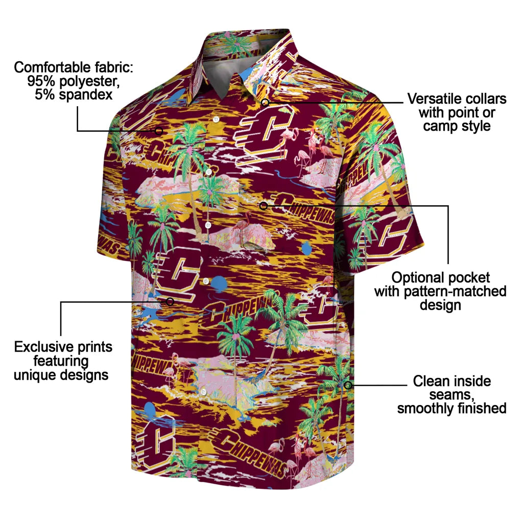 Central Michigan Chippewas Flamingo Retreat 2026 Hawaiian Shirt – Moonbestprint