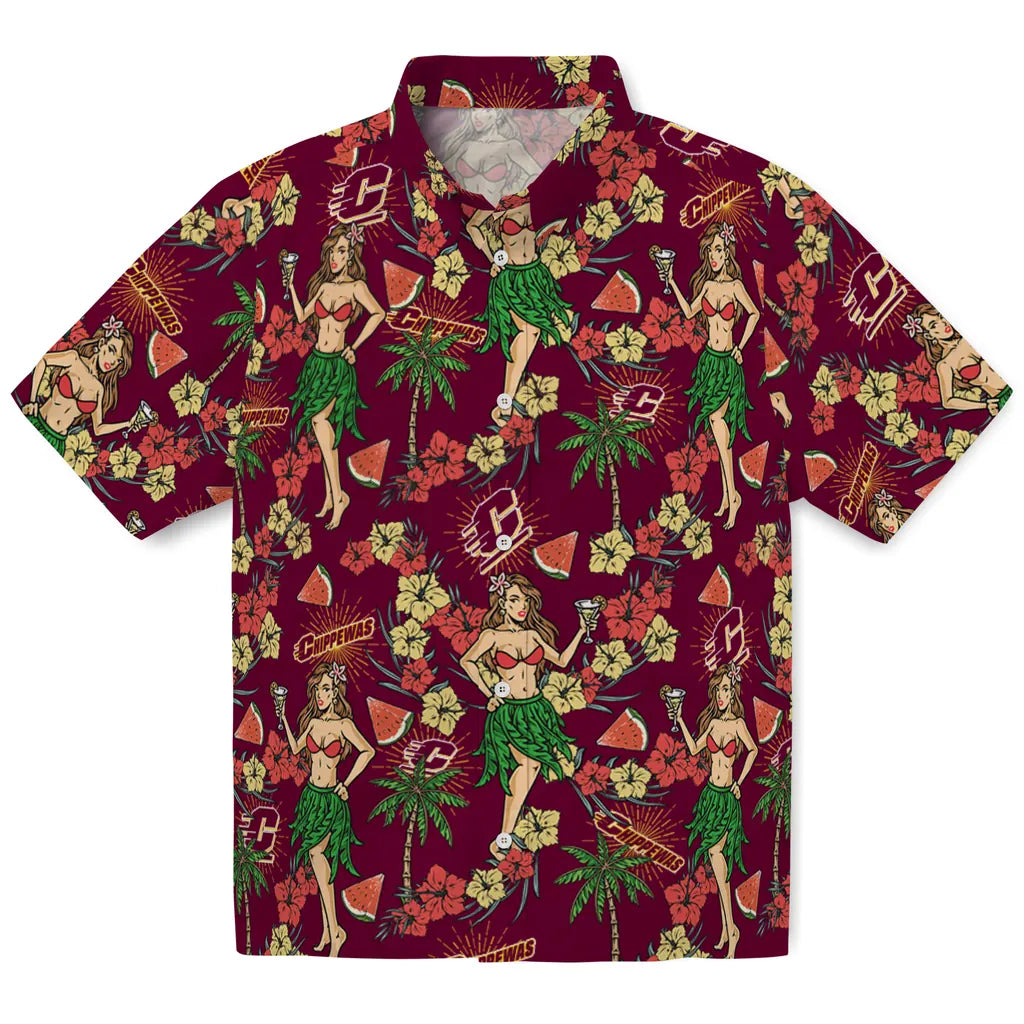 Central Michigan Chippewas Hawaiian Shirt - Hawaiian Girls Design | Moonbestprint