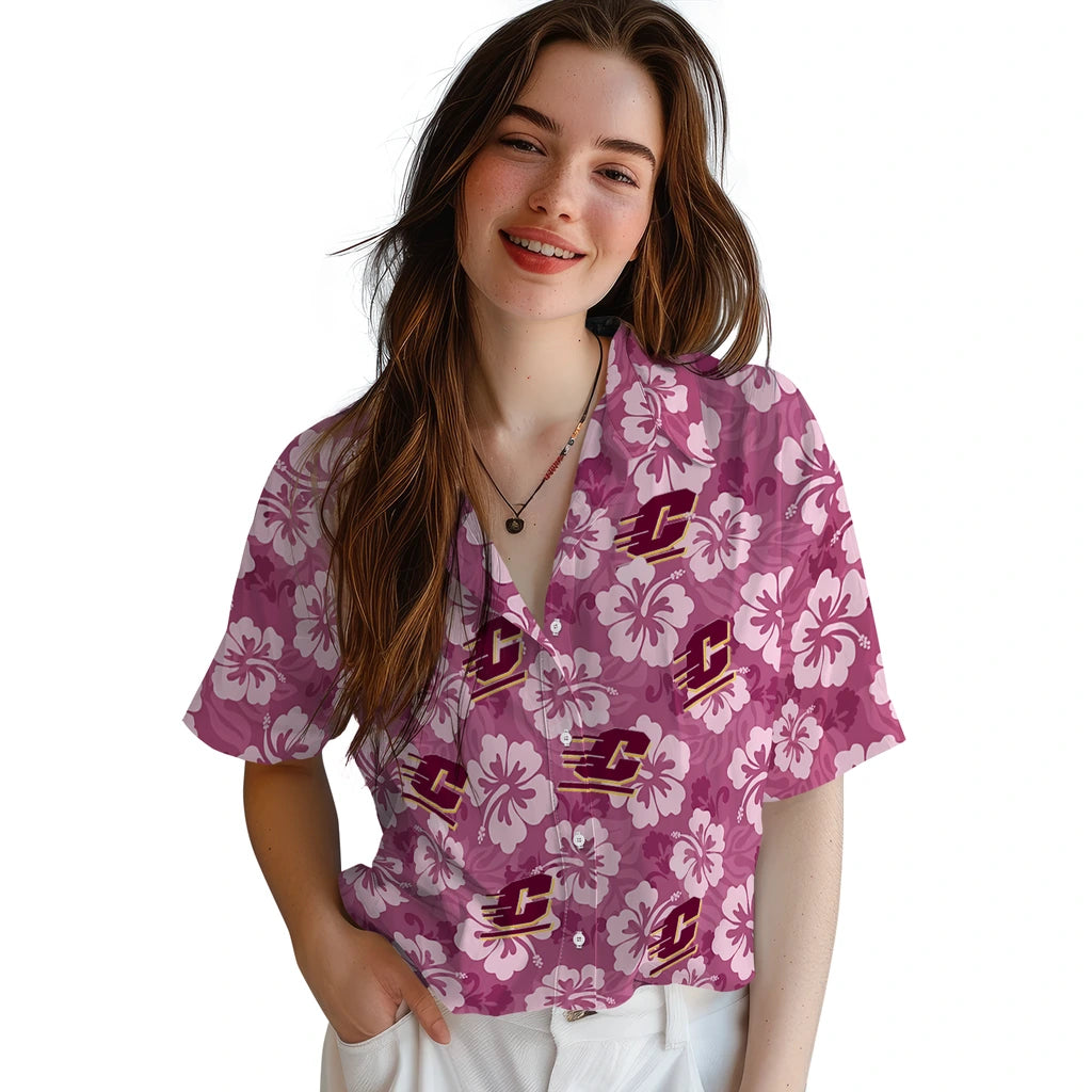 Central Michigan Chippewas Hawaiian Shirt - Hibiscus Cluster | Moonbestprint