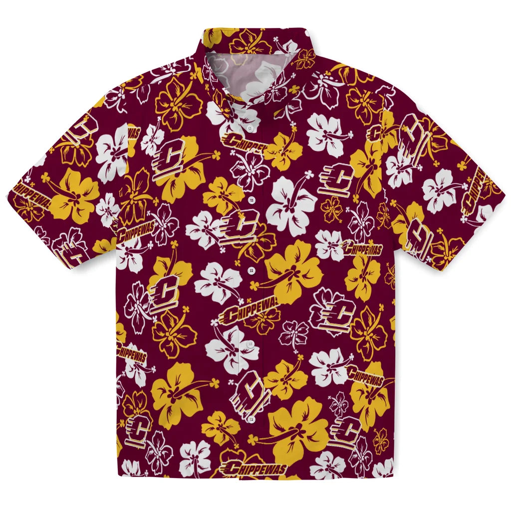 Central Michigan Chippewas Hawaiian Shirt - Hibiscus Flower Design | Moonbestprint