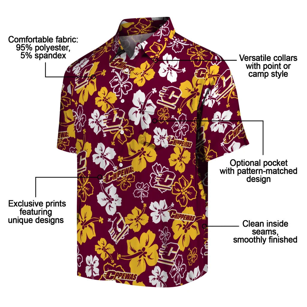 Central Michigan Chippewas Hawaiian Shirt - Hibiscus Flower Design | Moonbestprint