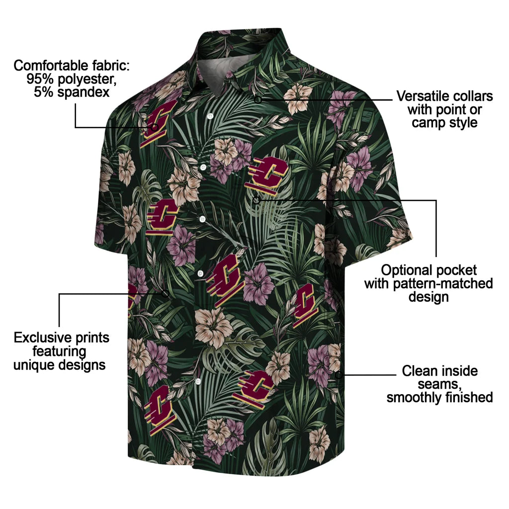 Central Michigan Chippewas Hawaiian Shirt - Hibiscus Leaves Pattern | Moonbestprint