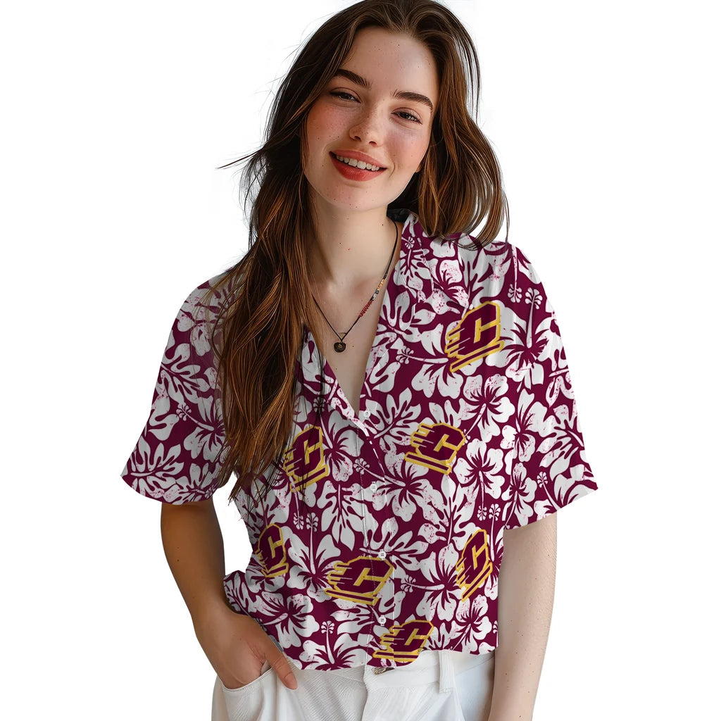 Central Michigan Chippewas Hawaiian Shirt - Hibiscus Motif | Moonbestprint