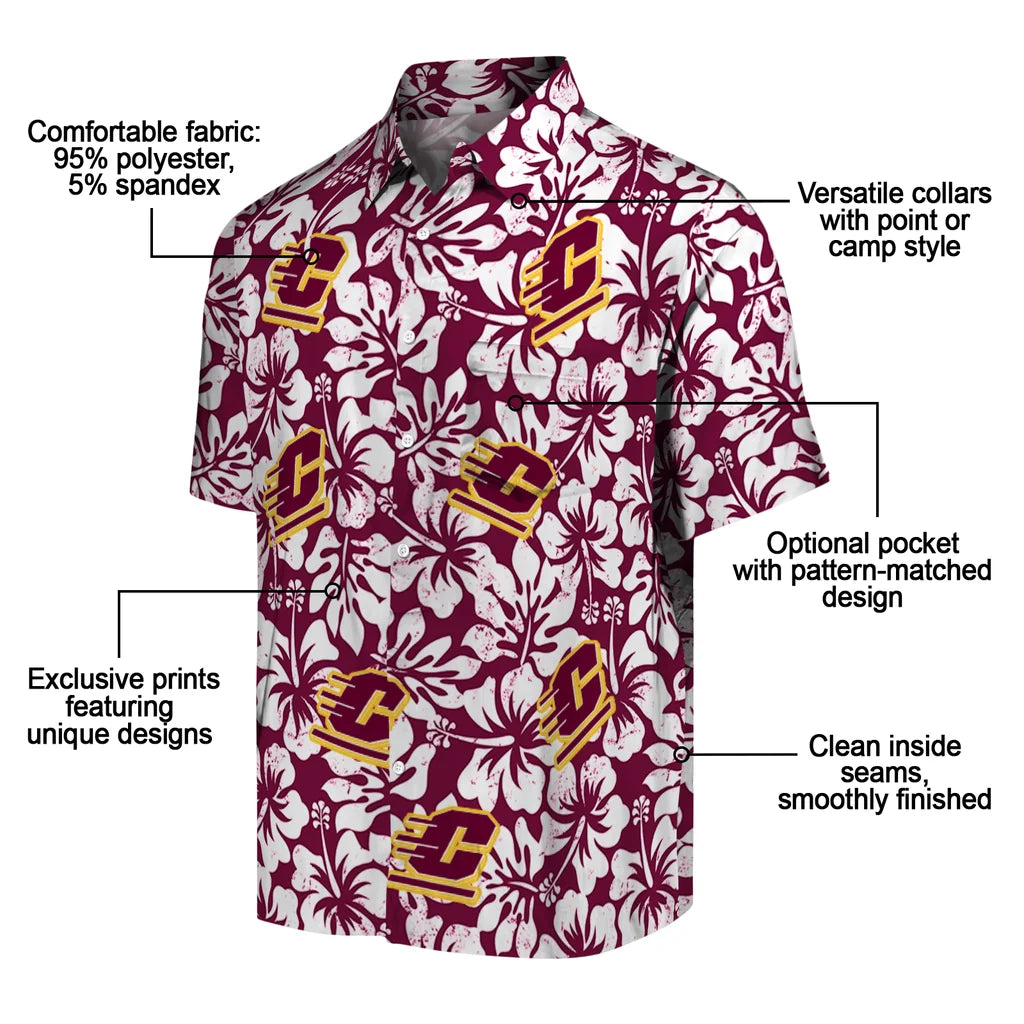 Central Michigan Chippewas Hawaiian Shirt - Hibiscus Motif | Moonbestprint