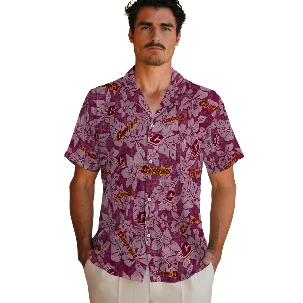 Central Michigan Chippewas Hawaiian Shirt - Hibiscus Oasis | Moonbestprint