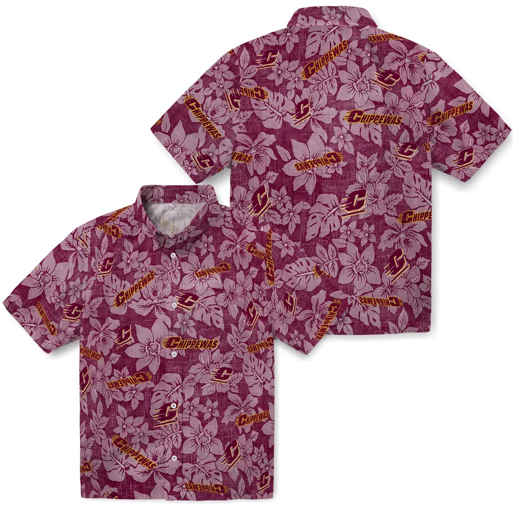 Central Michigan Chippewas Hawaiian Shirt - Hibiscus Oasis | Moonbestprint