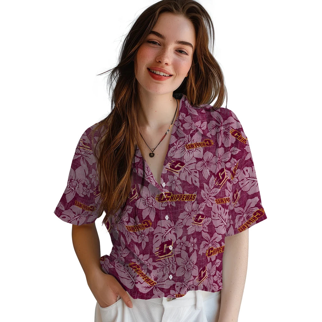 Central Michigan Chippewas Hawaiian Shirt - Hibiscus Oasis | Moonbestprint