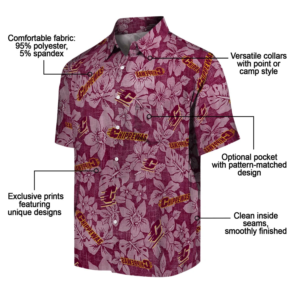 Central Michigan Chippewas Hawaiian Shirt - Hibiscus Oasis | Moonbestprint