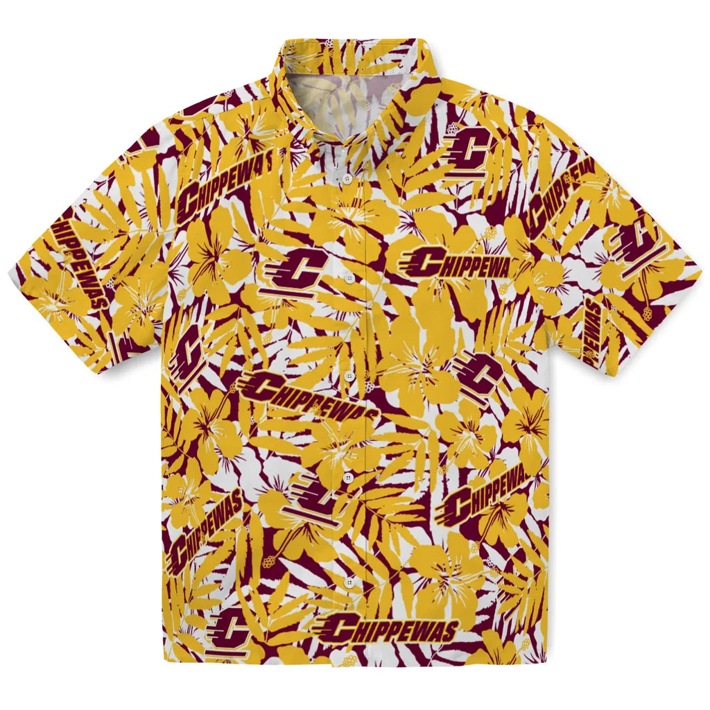 Central Michigan Chippewas Hawaiian Shirt - Hibiscus Overlay | Moonbestprint