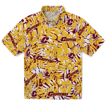 Central Michigan Chippewas Hawaiian Shirt - Hibiscus Overlay | Moonbestprint