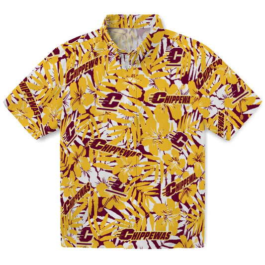 Central Michigan Chippewas Hawaiian Shirt - Hibiscus Overlay | Moonbestprint